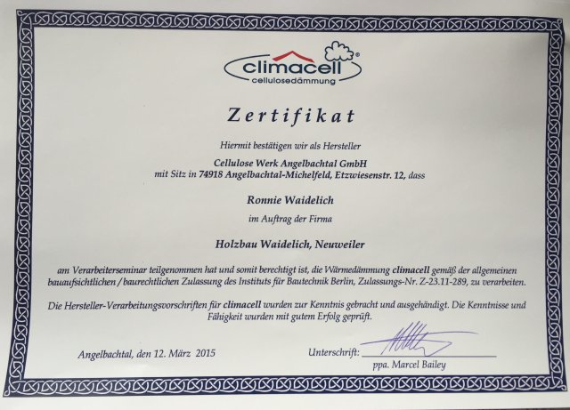 Zertifikat-Climacell